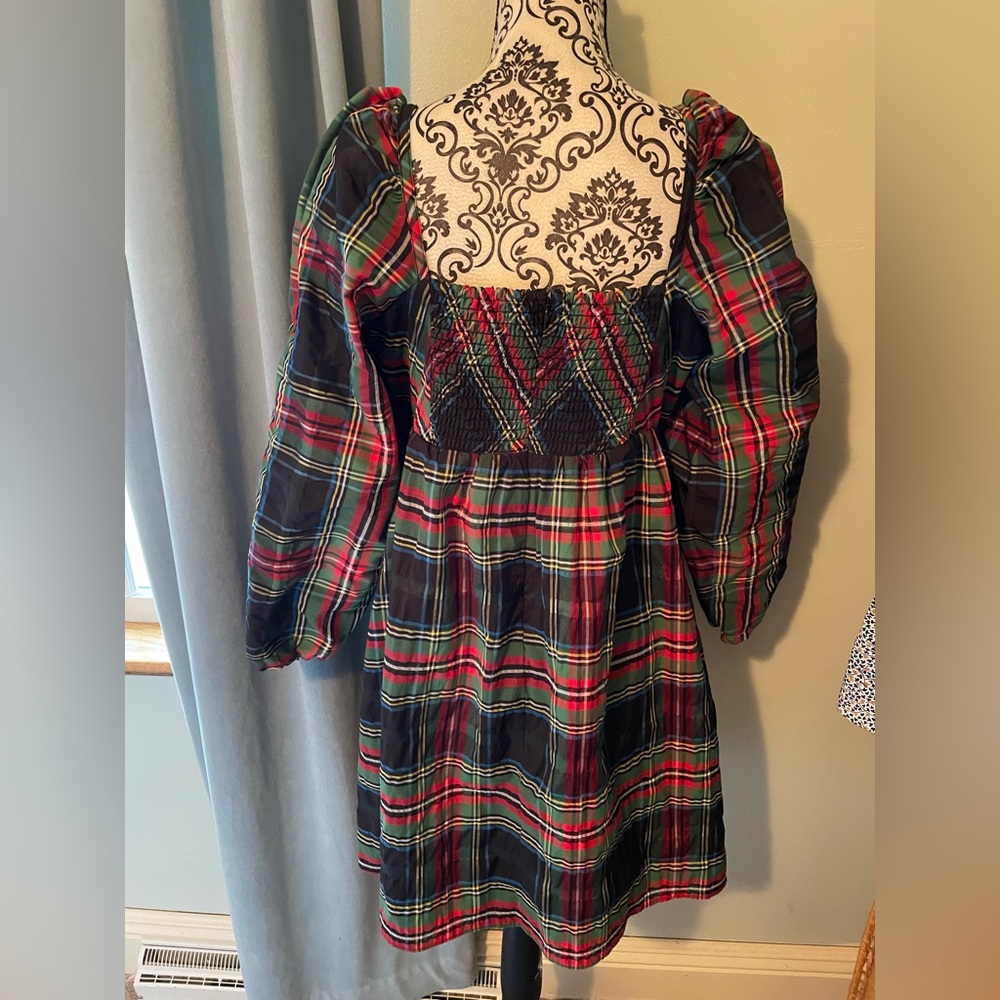 J. Crew Women's Puff Sleeve Mini Dress in Stewart Plaid Holiday Christmas Size 8 - Picture 9 of 15